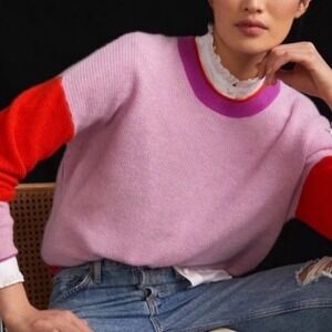 Maeve Anthropologie 100% Cashmere Colorblock Sweater Lavender Orange XS